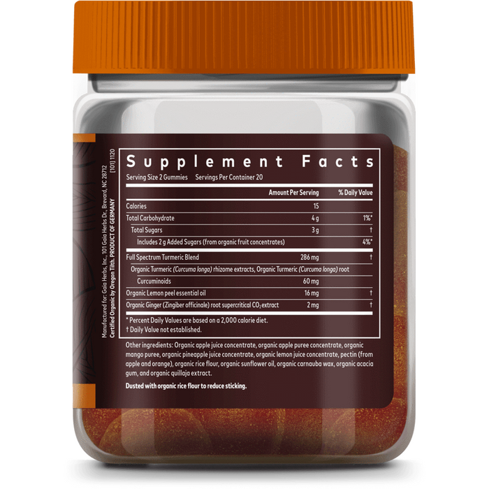 Gaia Herbs Turmeric Supreme Adult Daily Gummies 40 gummies supplement facts label