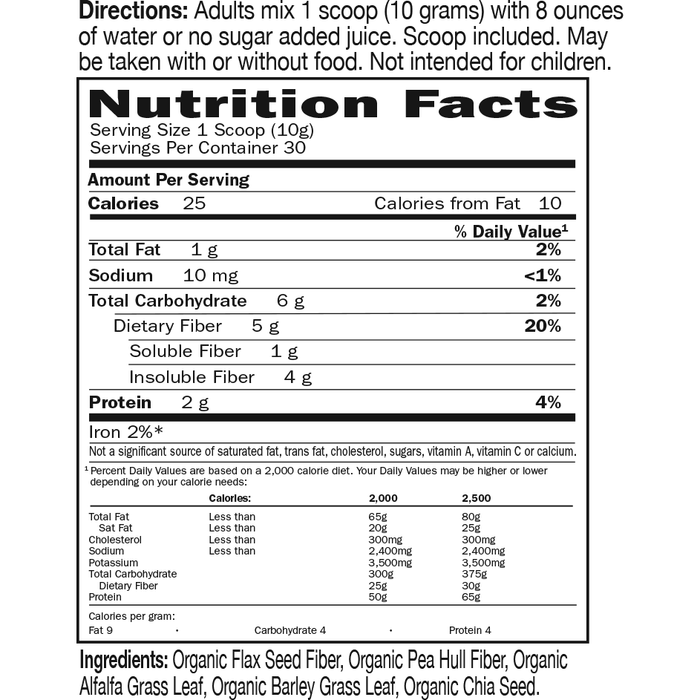 Garden of Life Detoxifiber 300 g nutrition facts label