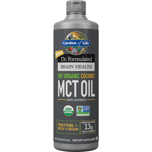 Garden of Life Dr. Formulated 100% Organic Coconut MCT Oil, 16 fl oz, front of bottle