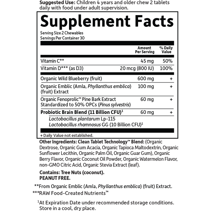 Garden of Life Dr. Formulated Attention & Focus for Kids 60 tablets supplement facts label