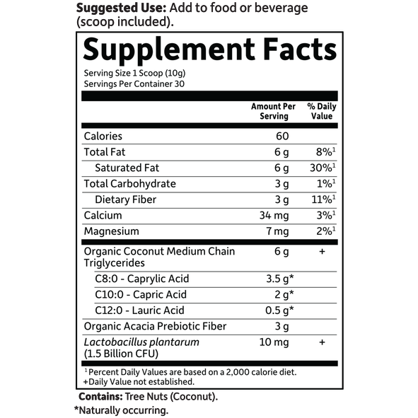Garden of Life Dr. Formulated Keto Organic MCT Powder 30 servings supplement facts label