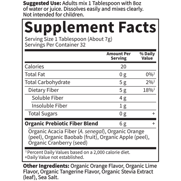 Garden of Life Dr. Formulated Organic Fiber Citrus 7.9 oz supplement facts label