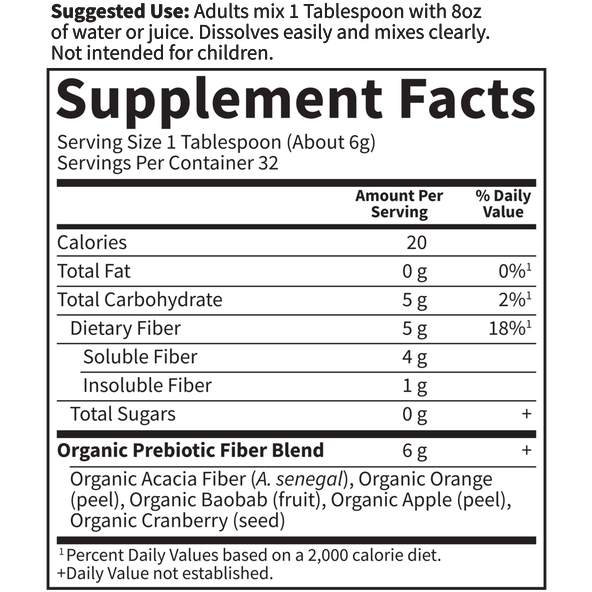 Garden of Life Dr. Formulated Organic Fiber Unflavored 6.9 oz supplement facts label