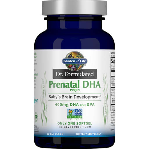 Garden of Life Dr. Formulated Prenatal DHA Vegan, 30 softgels, front of bottle