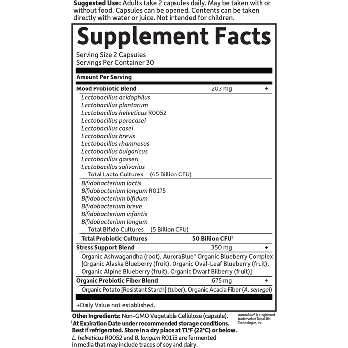 Garden of Life Dr. Formulated Probiotics Mood+ 60 veg capsules supplement facts label