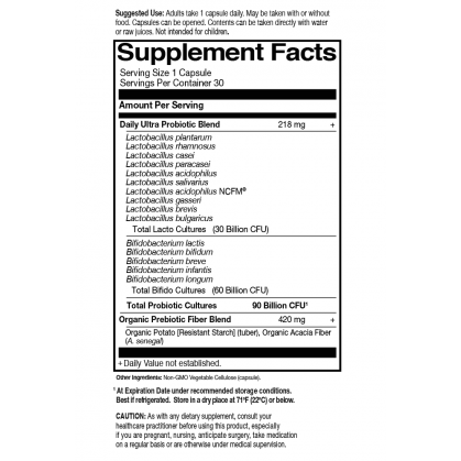Garden of Life Dr. Formulated Probiotics Once Daily Ultra 30 veg capsules supplement facts label