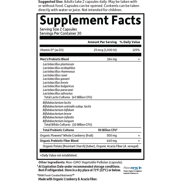 Garden of Life Dr. Formulated Probiotics Prostate+ 60 veg capsules supplement facts label