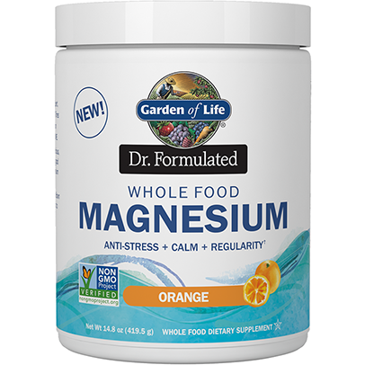 Garden of Life Dr. Formulated Whole Food Magnesium Orange, 14.8 oz, front of tub