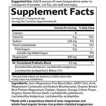 Garden of Life Dr. Formulated Whole Food Magnesium Orange 14.8 oz supplement facts label