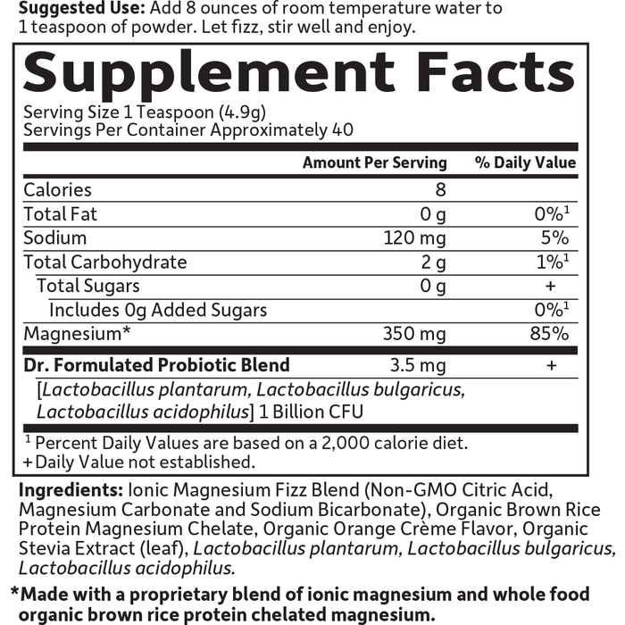 Garden of Life Dr. Formulated Whole Food Magnesium Orange 7 oz supplement facts label
