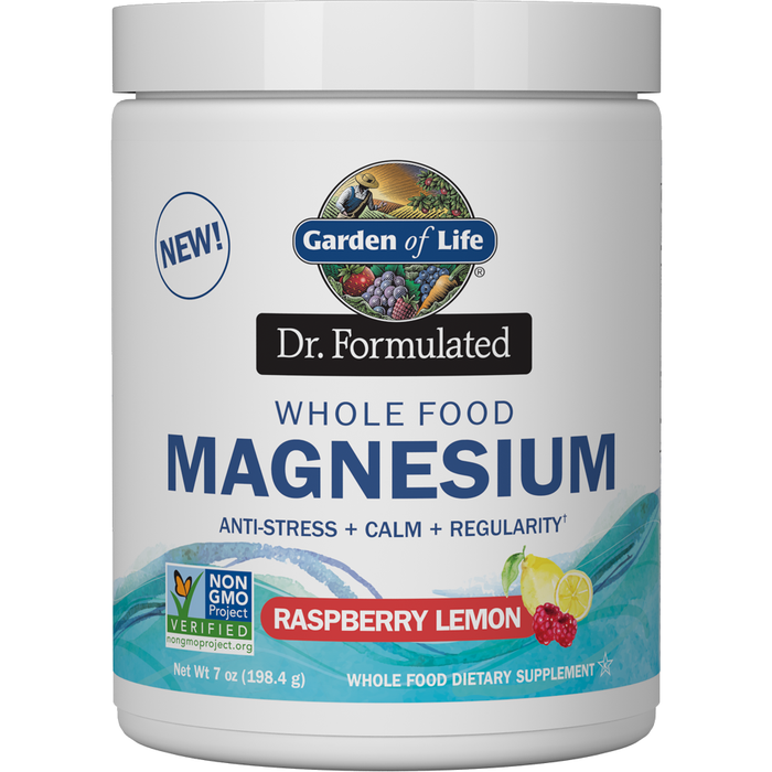 Garden of Life Dr. Formulated Whole Food Magnesium Raspberry Lemon, 7 oz, front of tub
