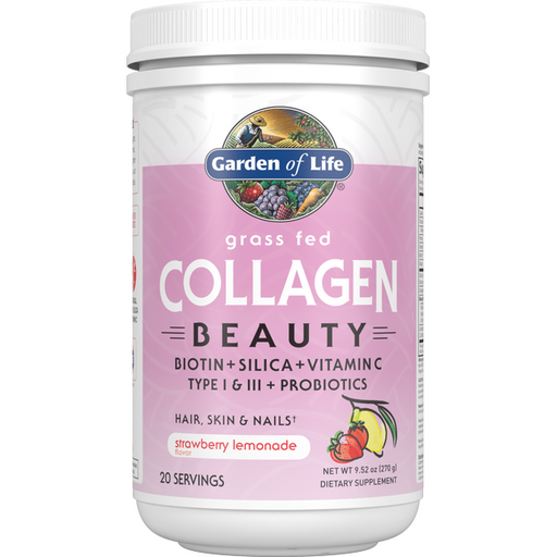 Garden of Life Grass Fed Collagen Beauty Strawberry Lemonade, 9.52 oz, front of tub