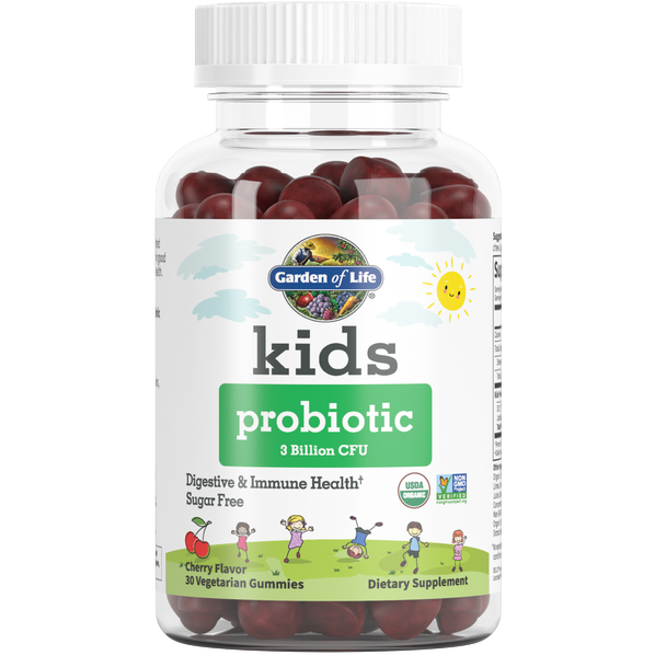 Garden of Life Kids Probiotic Gummies 3 Billion CFU Cherry, 30 gummies, front of bottle