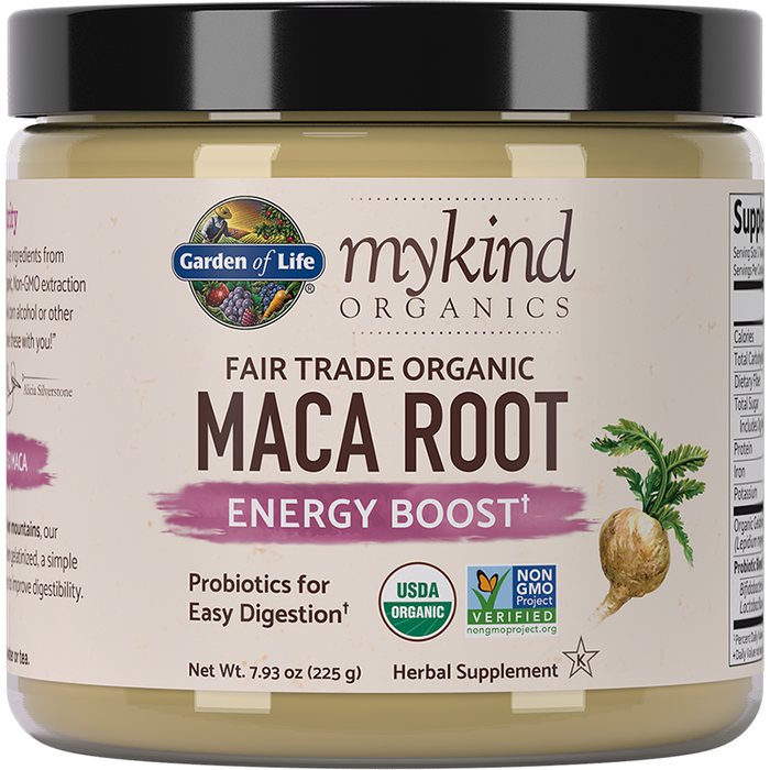 Garden of Life mykind Organics Maca Root Powder, 7.93 oz, front of jar