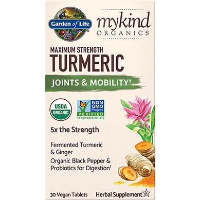 Garden of Life mykind Organics Maximum Strength Turmeric, 30 tablets, front of box