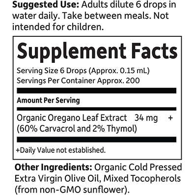 Garden of Life mykind Organics Oil of Oregano 1 fl oz supplement facts label