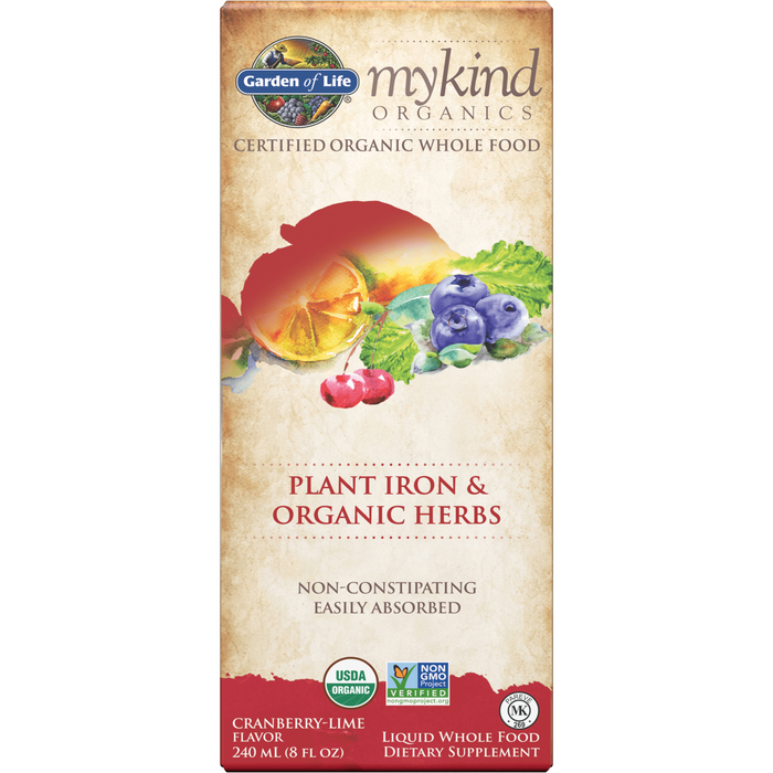 Garden of Life mykind Organics Plant Iron & Organic Herbs, 8 fl oz, front of box