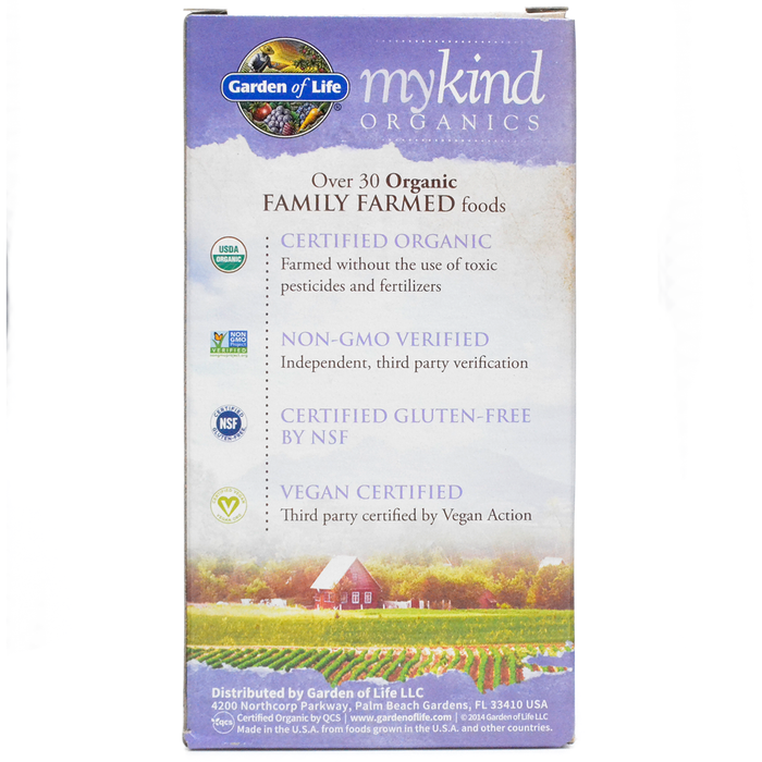 Garden of Life mykind Organics Prenatal Multi 90 tablets box side panel