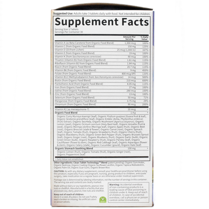 Garden of Life mykind Organics Prenatal Multi 90 tablets supplement facts label