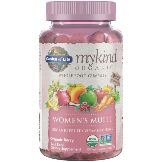 Garden of Life mykind Organics Women's Multi Berry Gummies, 120 gummies, front of bottle