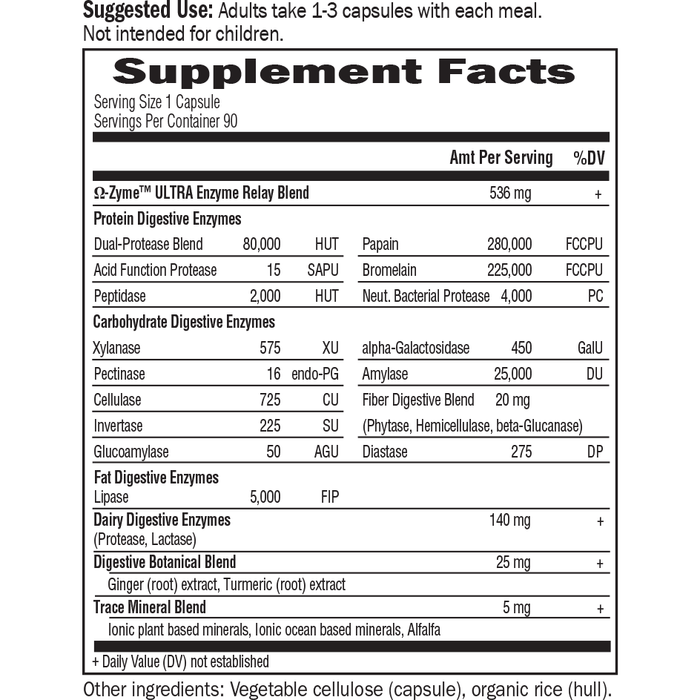 Garden of Life Omega-Zyme Ultra 90 capsules supplement facts label