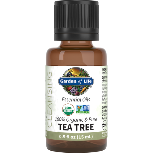 Garden of Life Organic Tea Tree Essential Oil, 0.5 fl oz, front of bottle