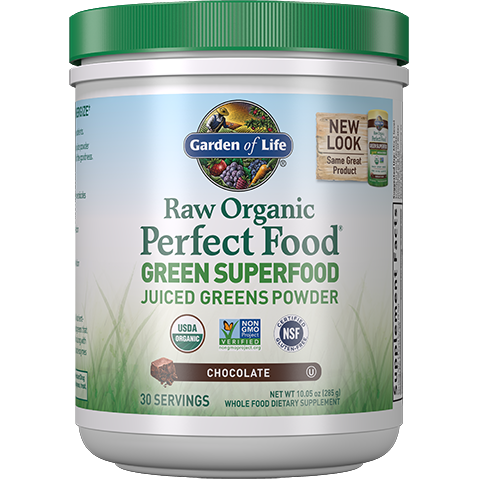Garden of Life Perfect Food RAW Chocolate, 30 servings, front of tub