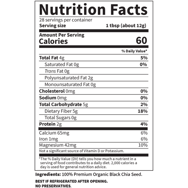 Garden of Life Raw Organic Chia Seeds 12 oz nutrition facts label