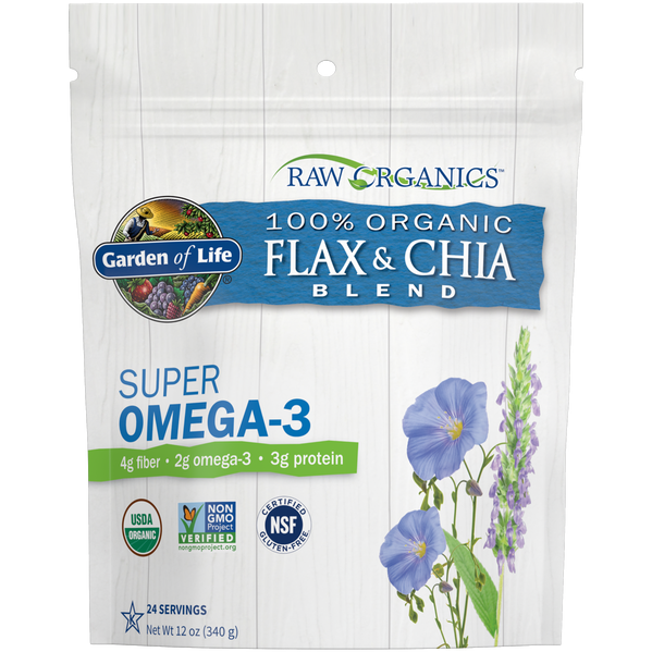 Garden of Life Raw Organic Flax Meal and Chia Seeds, 12 oz, front of bag