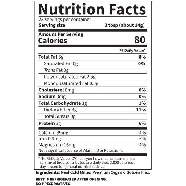 Garden of Life Raw Organic Flax Seed Omega-3 14 oz nutrition facts label