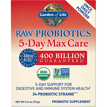 Garden of Life RAW Probiotics 5-Day Max Care, 2.4 oz, front of box