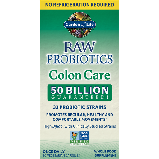 Garden of Life RAW Probiotics Colon Care Shelf-Stable, 30 veg capsules, front of box