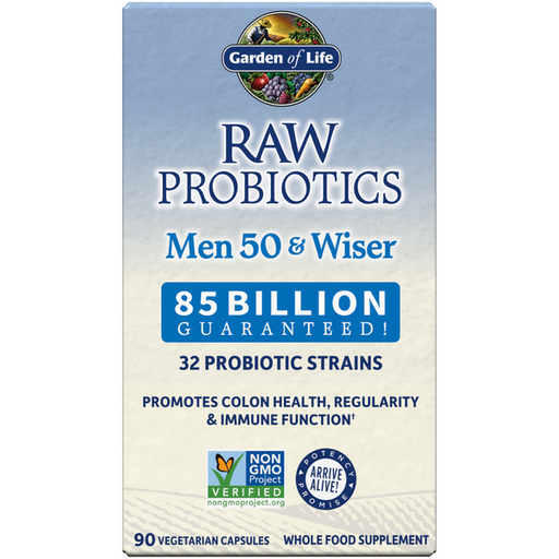 Garden of Life RAW Probiotics Men 50 & Wiser, 90 veg capsules, front of box