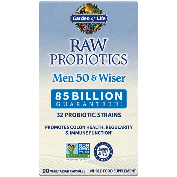 Garden of Life RAW Probiotics Men 50 & Wiser, 90 veg capsules, front of box