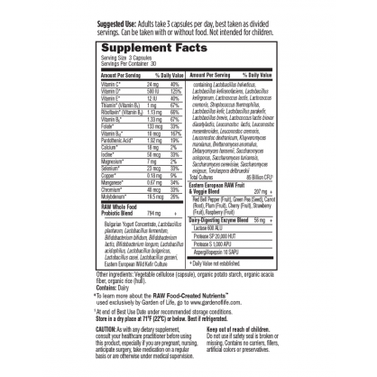 Garden of Life RAW Probiotics Men 90 veg capsules supplement facts label