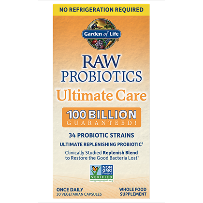 Garden of Life RAW Probiotics Ultimate Care Shelf-Stable, 30 veg capsules, front of box