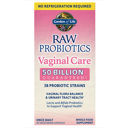 Garden of Life RAW Probiotics Vaginal Care Shelf-Stable, 30 veg capsules, front of box
