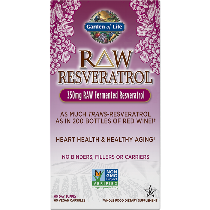 Garden of Life RAW Resveratrol, 60 veg capsules, front of box