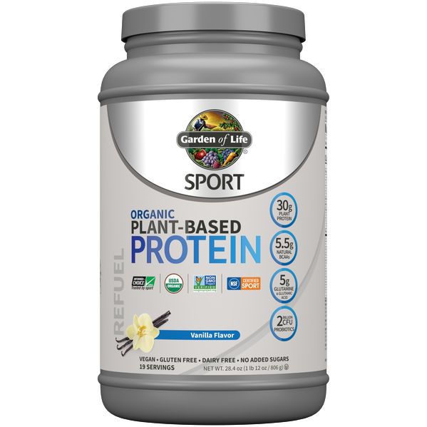 Garden of Life Sport Organic Plant-Based Protein, Vanilla, 28.4 oz, front of tub