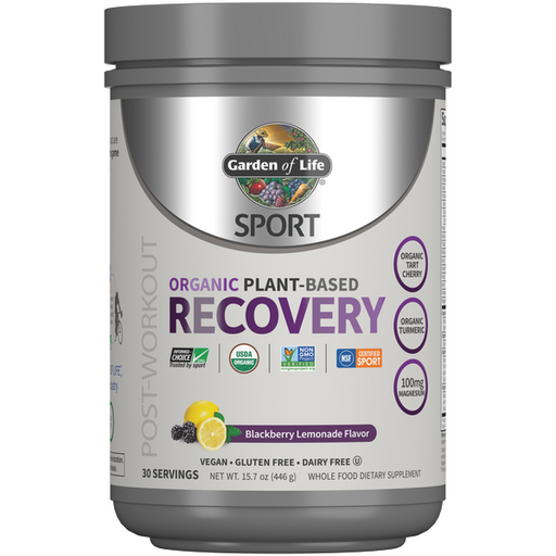 Garden of Life Sport Organic Plant-Based Recovery, Blackberry Lemonade, 15.7 oz, front of tub