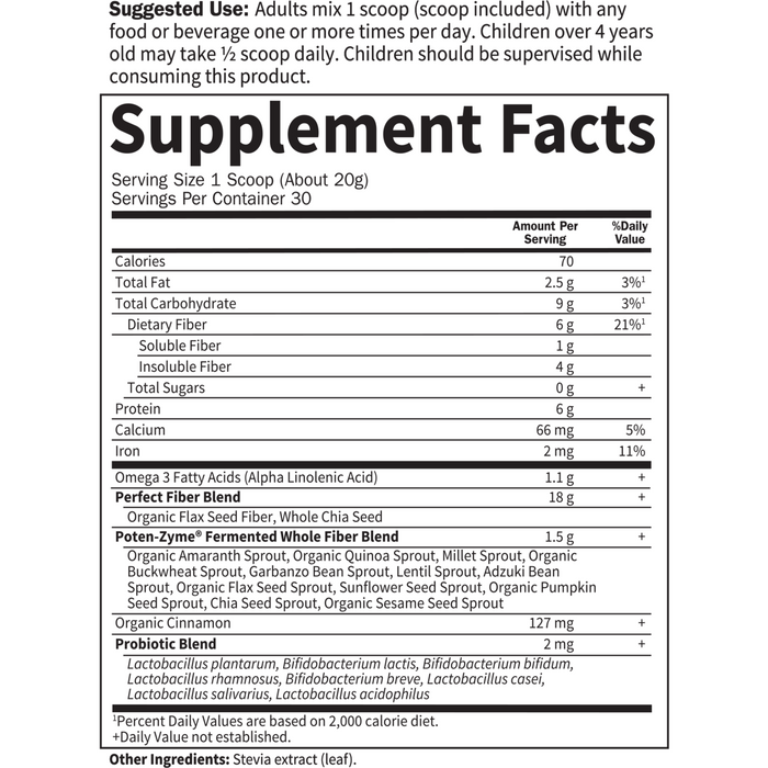 Garden of Life Super Seed 600 g supplement facts label