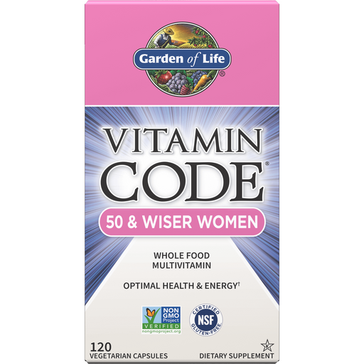 Garden of Life Vitamin Code 50 & Wiser Women, 120 veg capsules, front of box