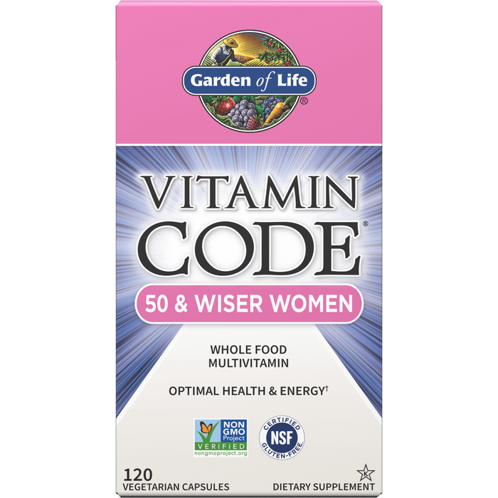 Garden of Life Vitamin Code 50 & Wiser Women, 120 veg capsules, front of box