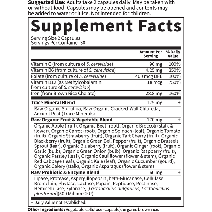 Garden of Life Vitamin Code Healthy Blood 60 veg capsules supplement facts label