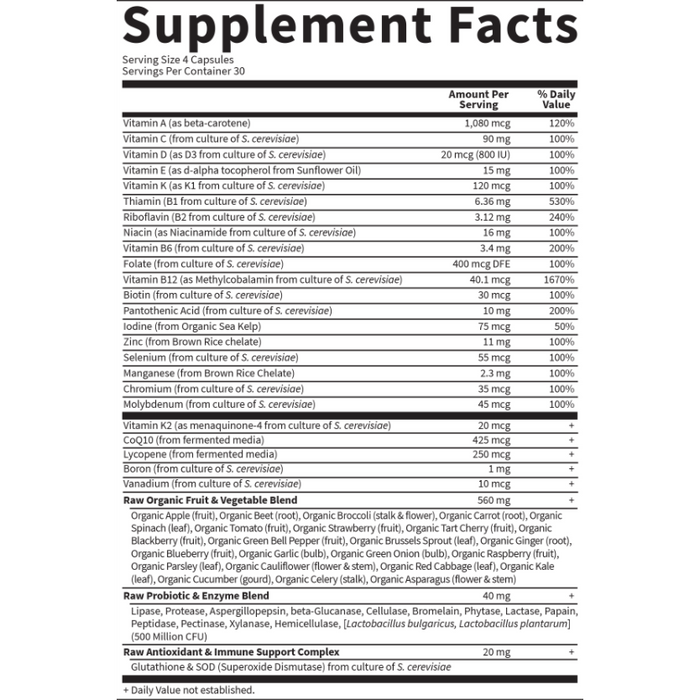 Garden of Life Vitamin Code Men 120 veg capsules supplement facts label