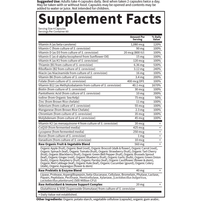 Garden of Life Vitamin Code Men 240 veg capsules supplement facts label