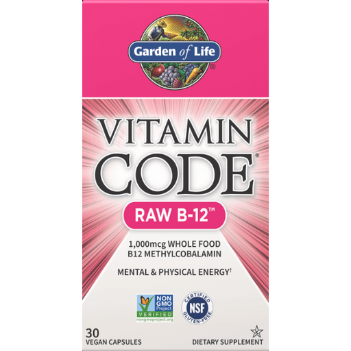 Garden of Life Vitamin Code RAW B-12 1,000 mcg, 30 veg capsules, front of box