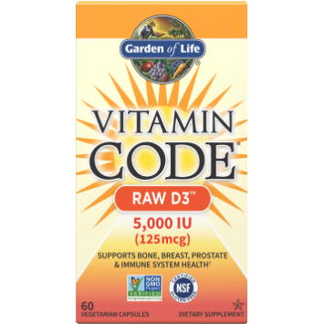 Garden of Life Vitamin Code RAW D3 5,000 IU, 60 capsules, front of box