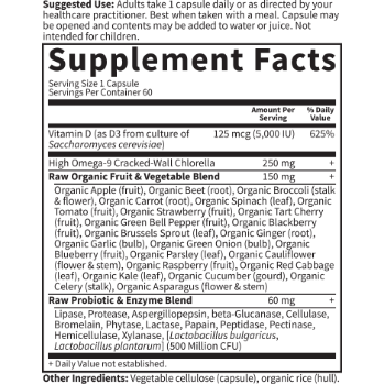Garden of Life Vitamin Code RAW D3 5,000 IU 60 capsules supplement facts label