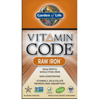 Garden of Life Vitamin Code RAW Iron, 30 veg capsules, front of box